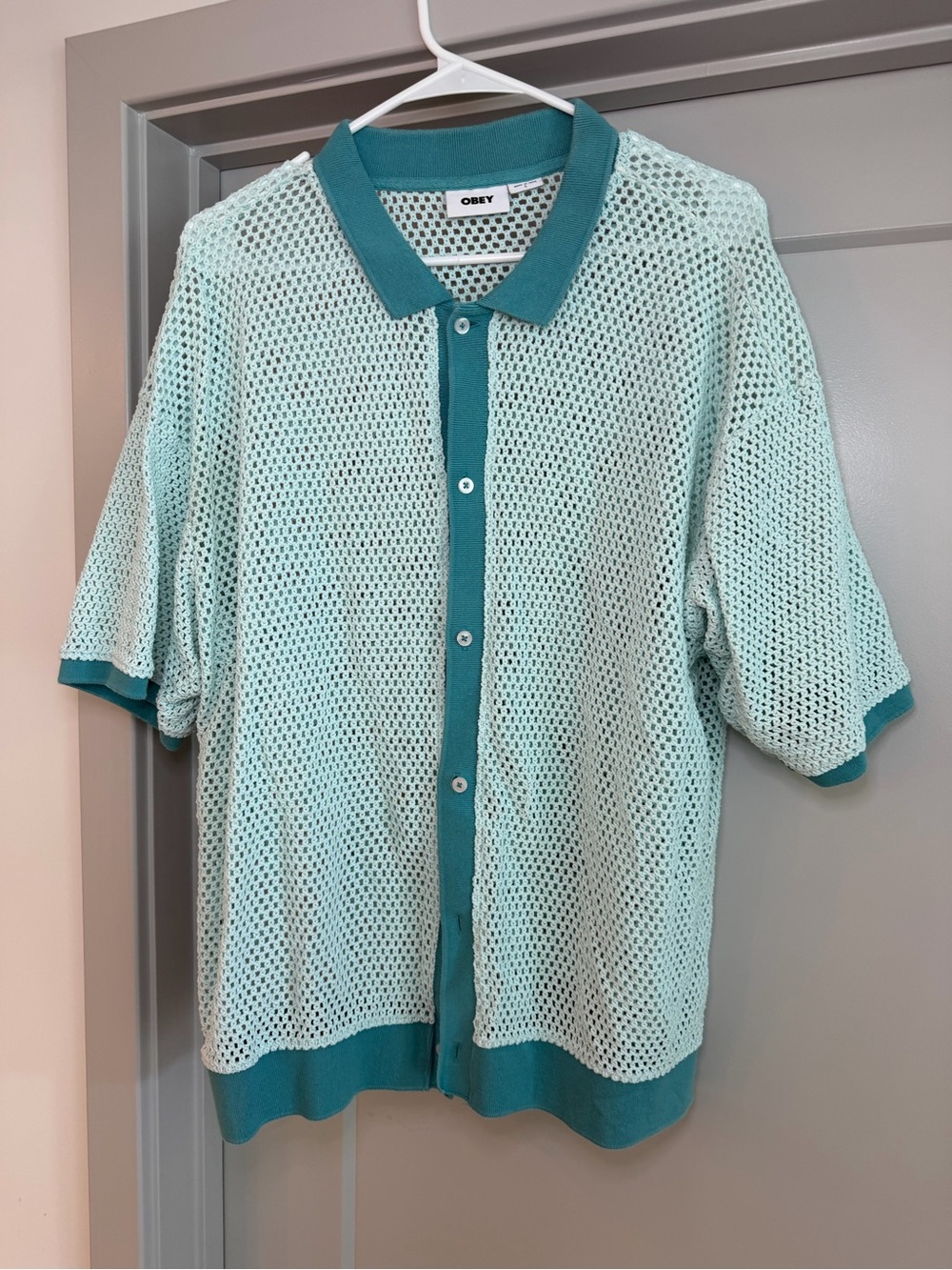 Obey Seafoam & Teal Knit Polo Cardigan